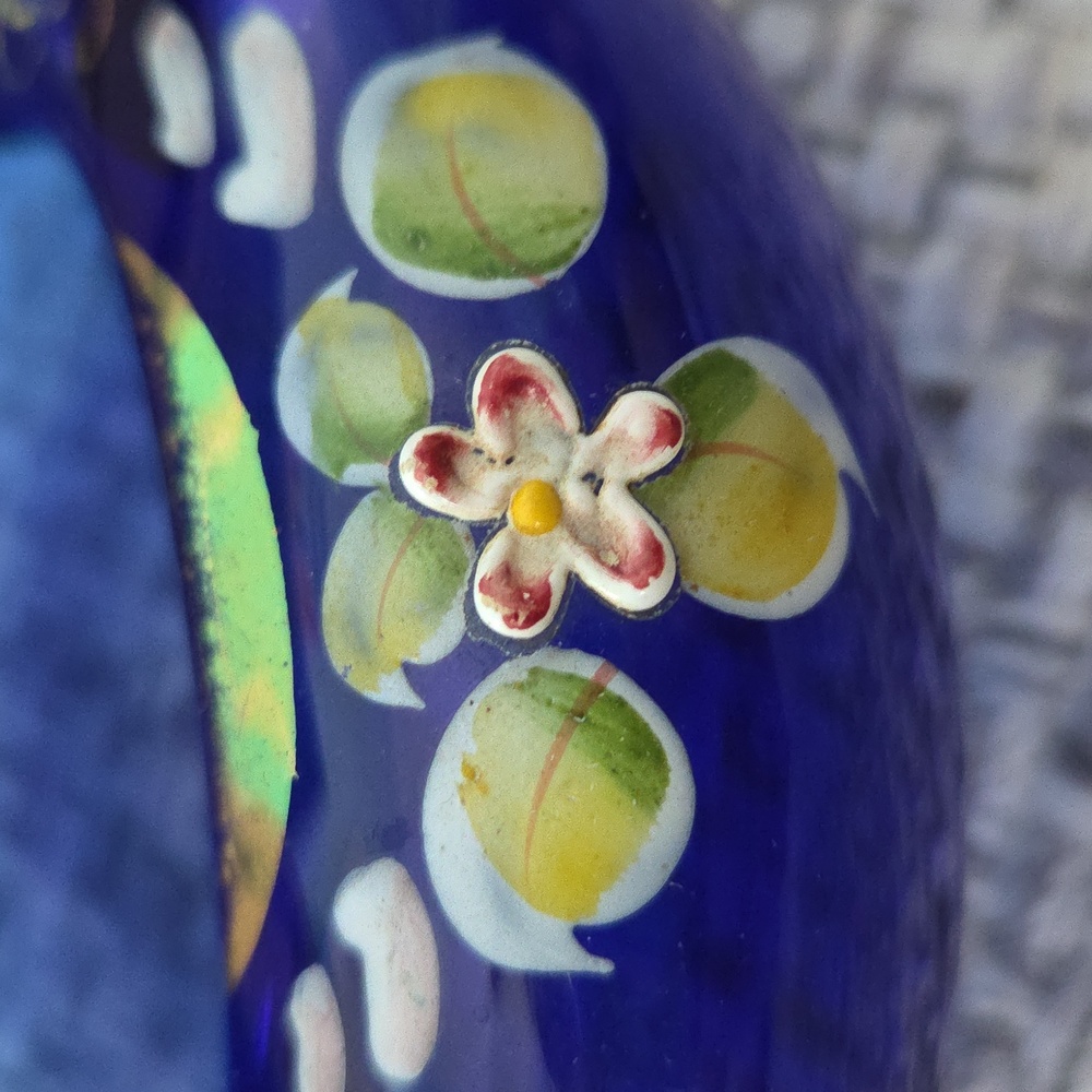 Hand-Painted Floral Cobalt Blue Glass Trinket Dish/Bowl/Ashtray Czech - Picture 5 of 13
